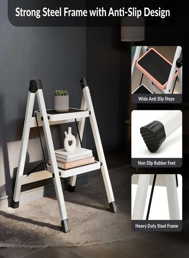 Plantex 2 Step Ladder for Home Use/Wide Anti-Slip Heavy-Duty Step Stool/Lightweight Kitchen Ladder (White & Black) - Image 2